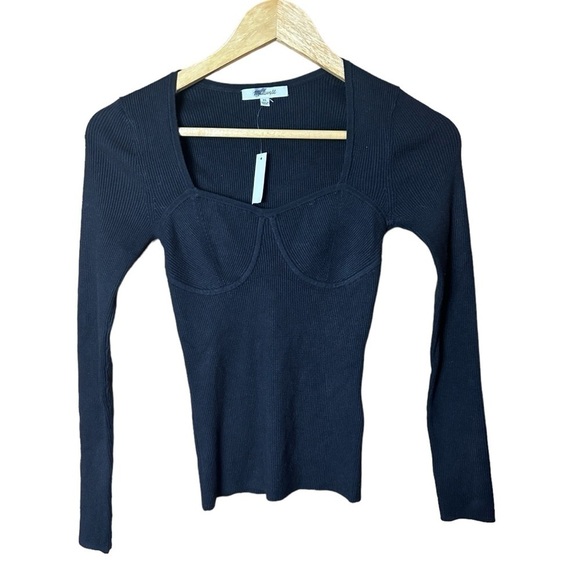 Madewell Wide Ribbed Black Sweater Top XS - Picture 4 of 10